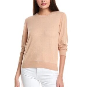 WISPR Winnie Silk Blend Crew Soft Camel Women Sweater Large Decorative Stitching